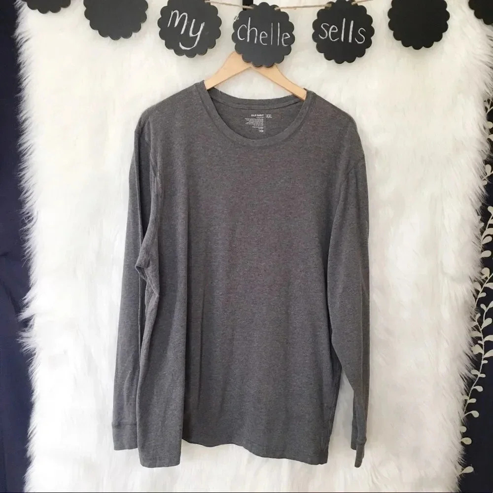 Gray Long Sleeve Crew‎ Neck Tee-D30